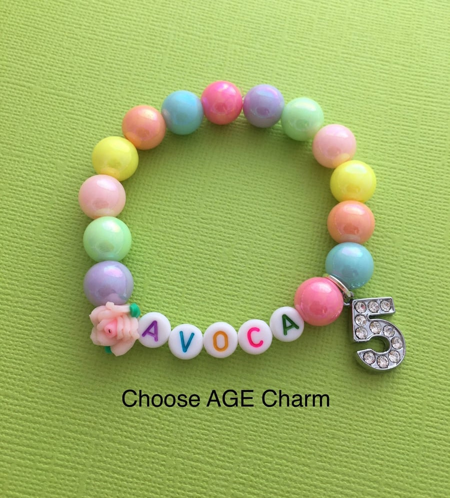 Girls Personalised Beaded Name Age Birthday Bracelet
