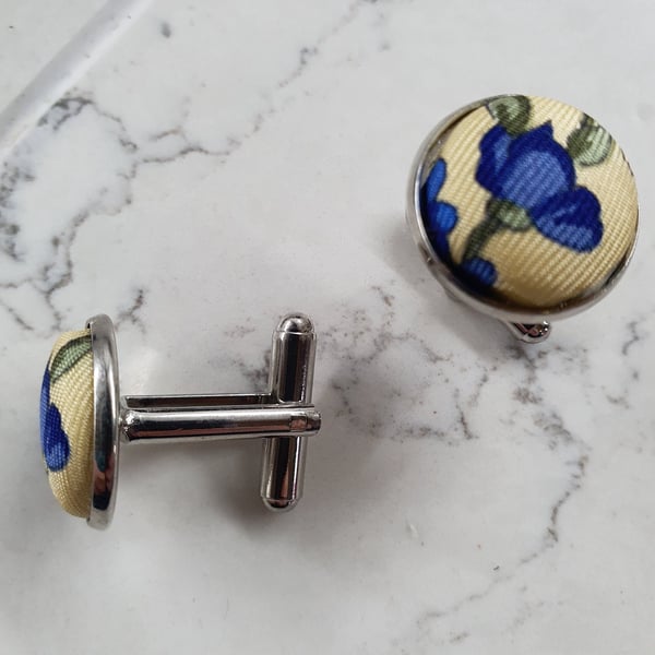 fabric cufflinks, gift for him, unique cuff links, upcycled vintage fabric, men'