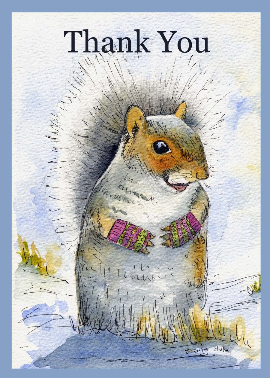 Squirrel with Gloves Thank You, Happy Birthday, or Blank Card