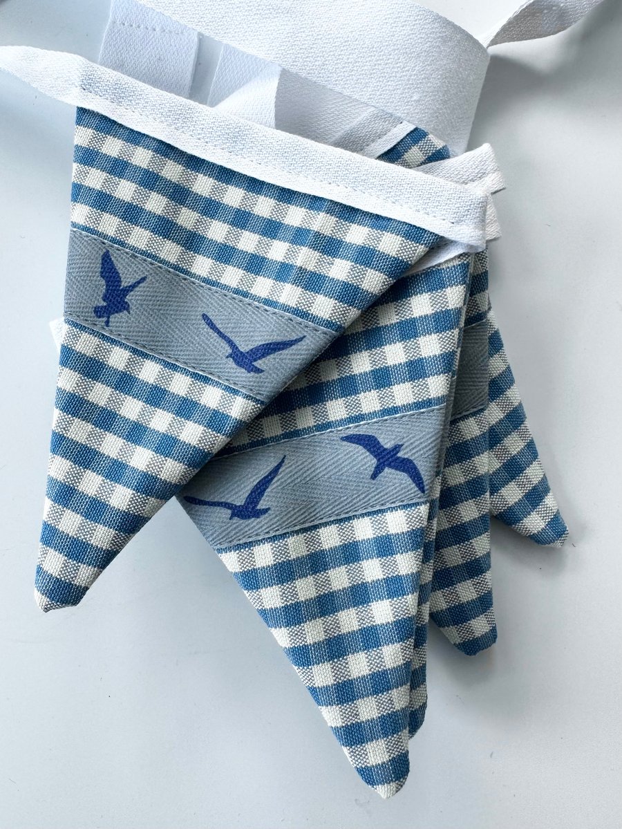 SALE - SEAGULL BUNTING - azure blue and white checks