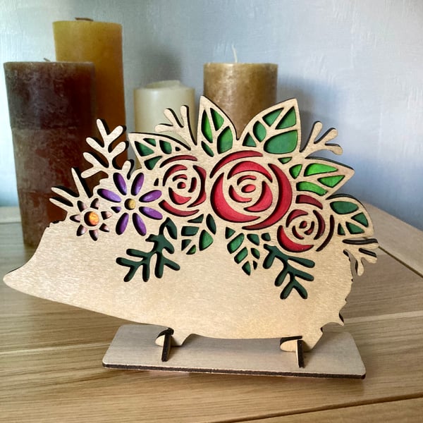 Hedgehog wooden freestanding decorative ornament 