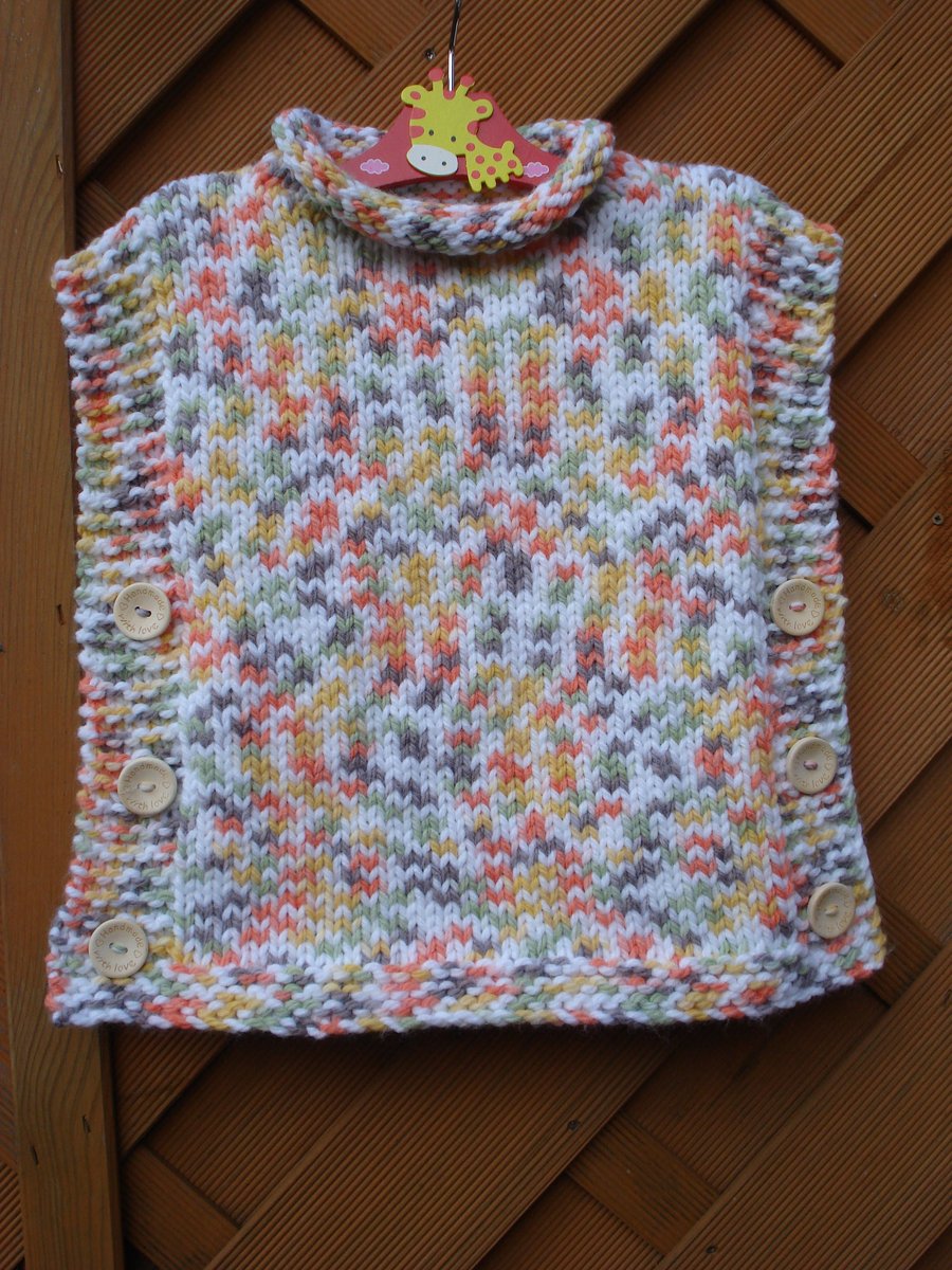 Tabard, Poncho Hand Knitted In Chunky Multi Colour Yarn (R554)