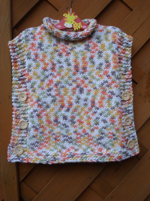 Chunky Poncho Knitted In Random Coloured Yarn (R554)