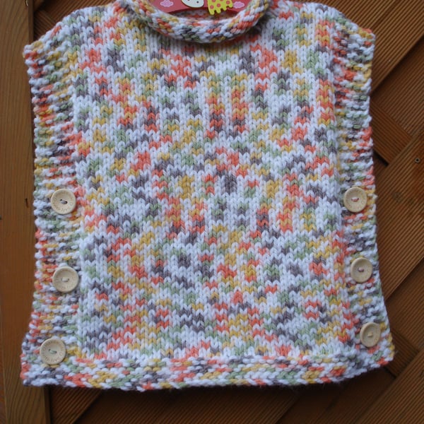 Chunky Poncho Knitted In Random Coloured Yarn (R554)