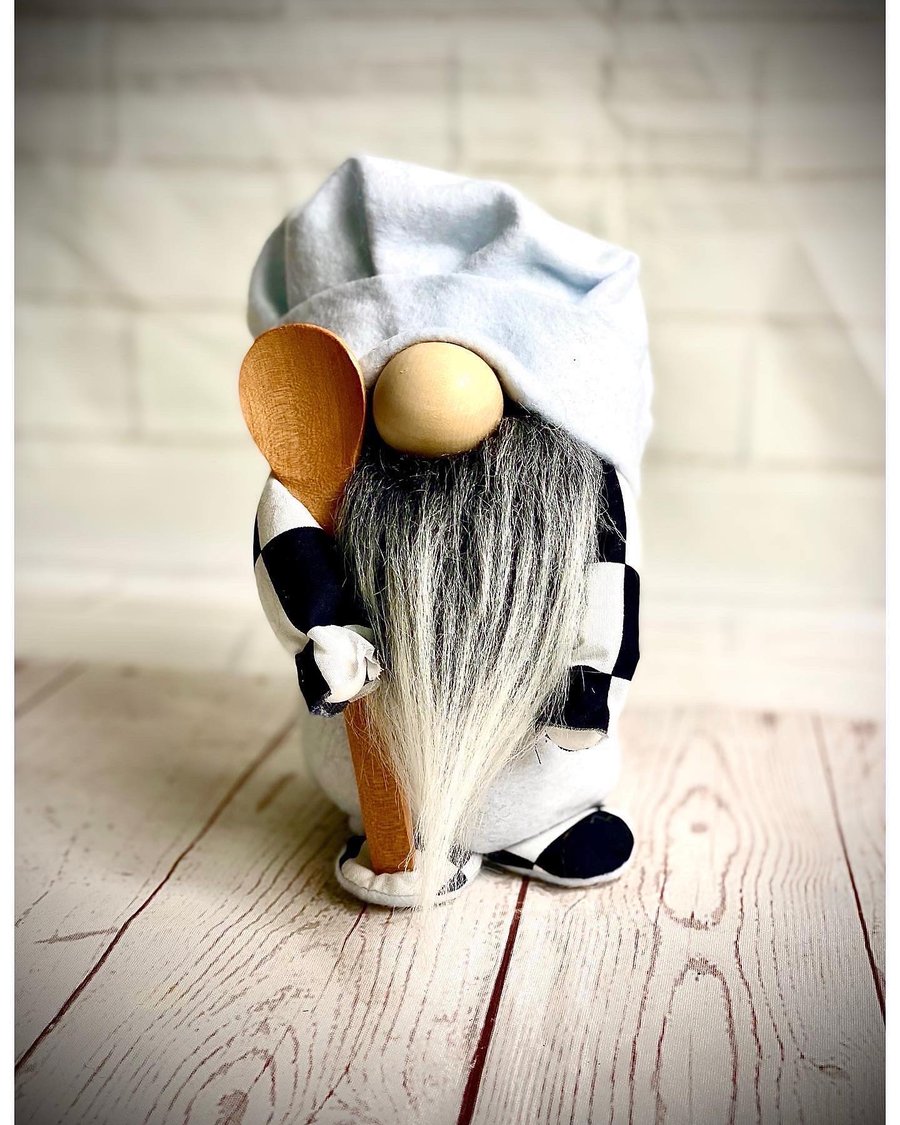 Handmade Chef Gonk with Wooden Spoon, Nordic, Gnome, Swedish Tomte