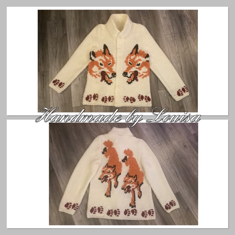 Crocheted and embroidered fox jacket