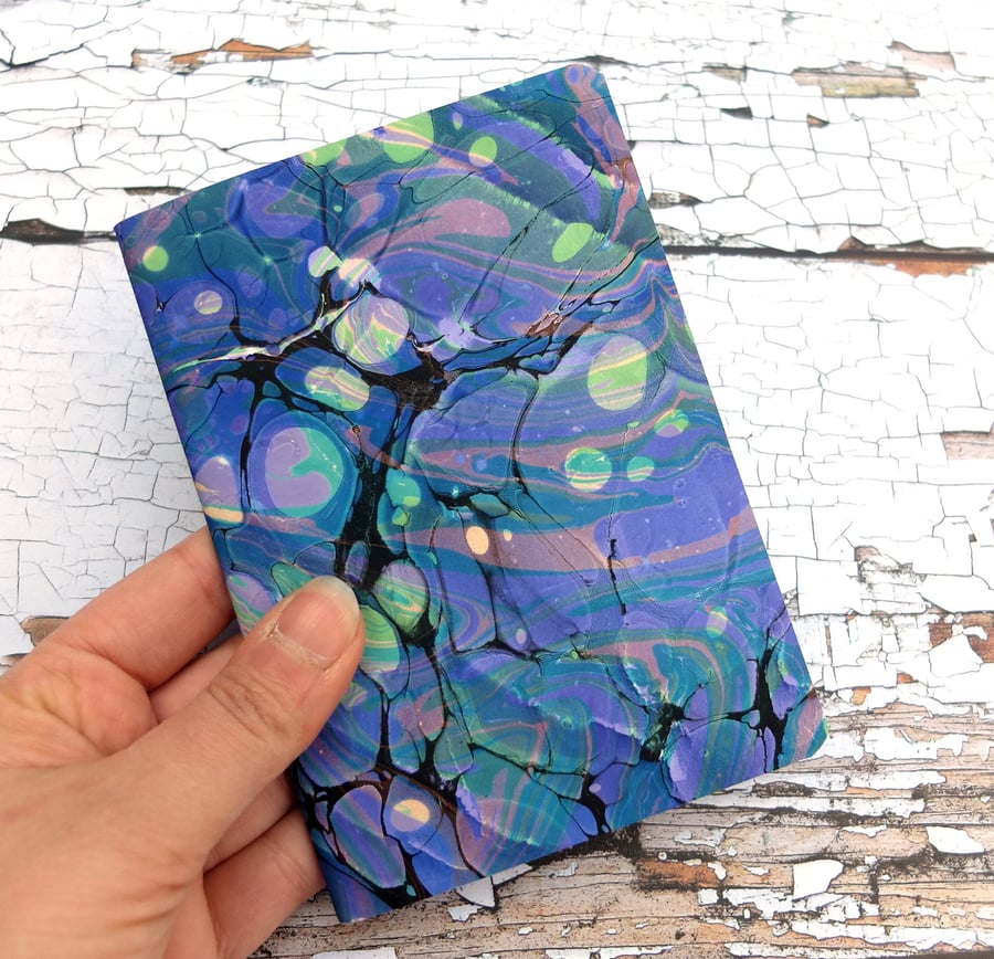 A6 marbled paper mini notebook greens and purple