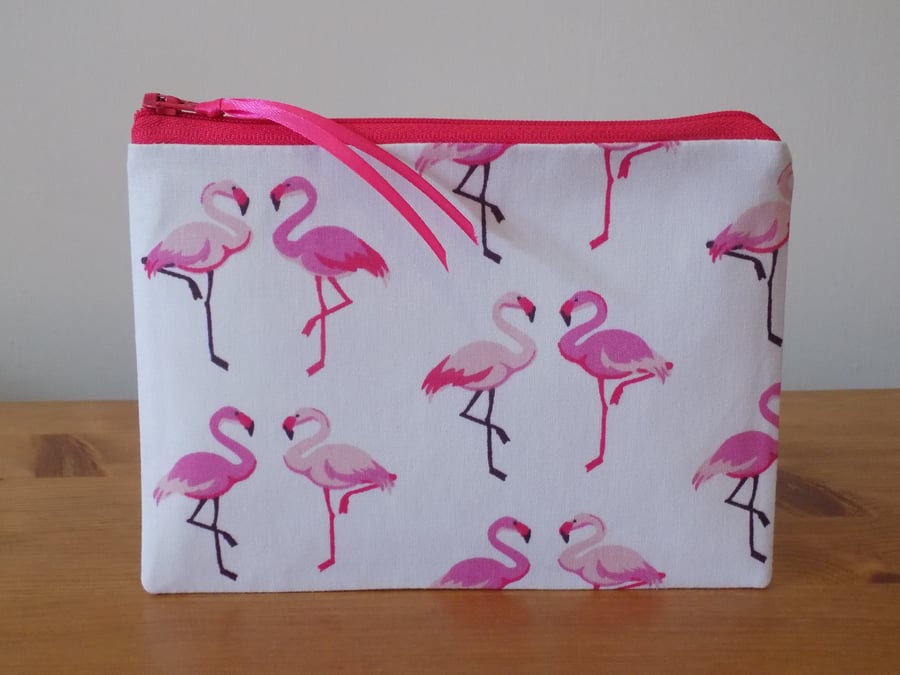 'Pink Flamingos' Fabric Storage Pouch Small Make Up Bag Cosmetics Case Purse