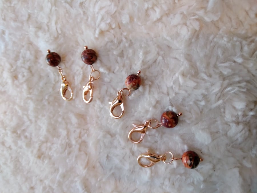 Pack of 5 JASPER gemstone with  rose-gold  STITCH MARKERS