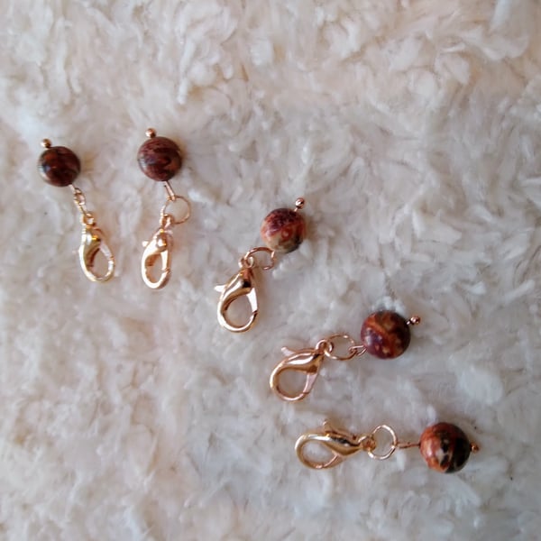 Pack of 5 JASPER gemstone with  rose-gold  STITCH MARKERS