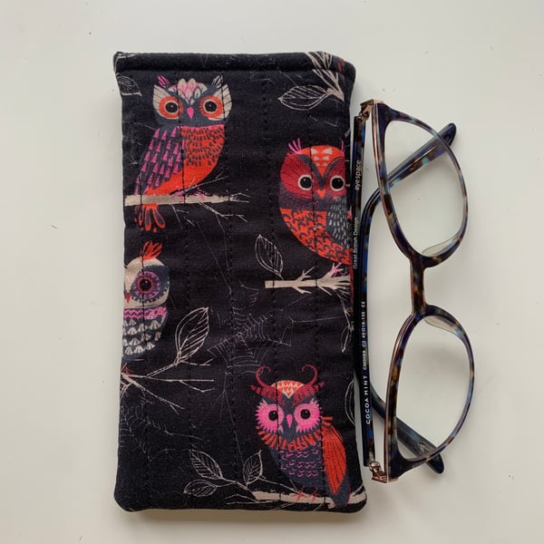 Owl Print Quilted Fabric Glasses Case