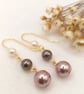 Pearl Earrings - Vintage Rose & Crystal Brown Pearl Drops - Special Occasion  - Image 2