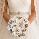 Ivory Satin & Silver Brooch Bridal Bouquet