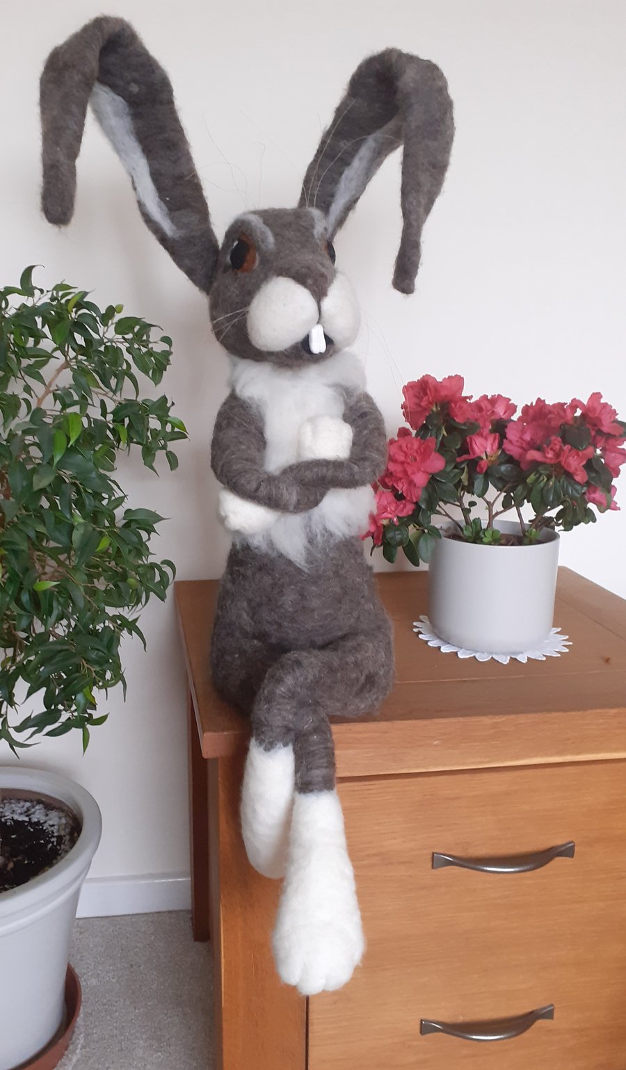 SOLD Henry Hare, needle felted wool sculpture ooak,collectable 