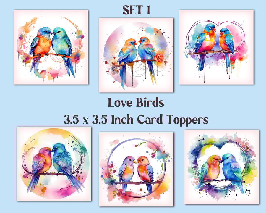 Love Birds Square Card Toppers Card Making, Tags, Valentine's     