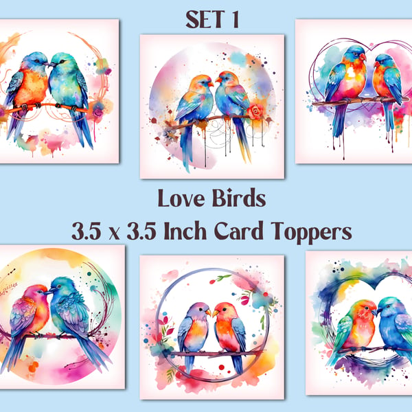 Love Birds Square Card Toppers Card Making, Tags, Valentine's     