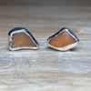 Handmade Sterling & Fine Silver Stud Earrings with Amber Welsh Sea-Glass