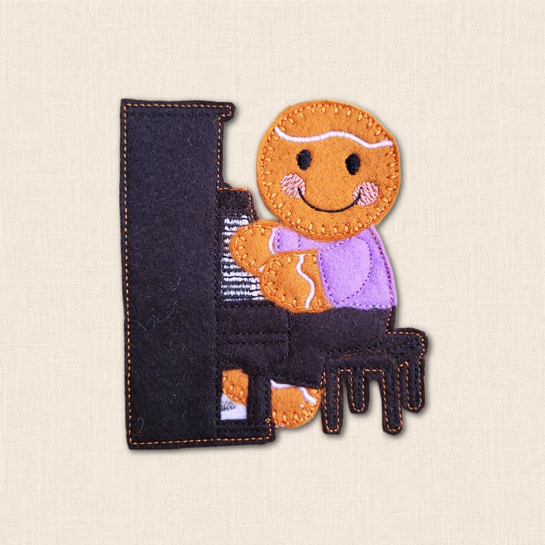 Gingerbread Piano Player Decoration - Embroidered Pianist Character