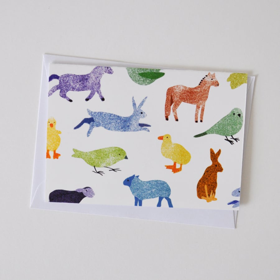 Multicoloured Country and Farmyard Animals Greeting Card 