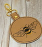 Bee embroidered kayring or bag charm faux leather 