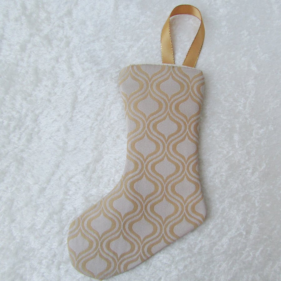 SALE - Gold and cream abstract pattern small Christmas stocking tree decoration