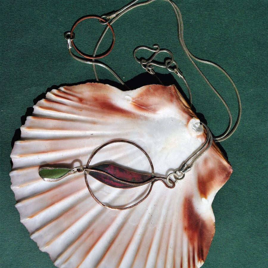 Sea Glass and Copper  Pendant 