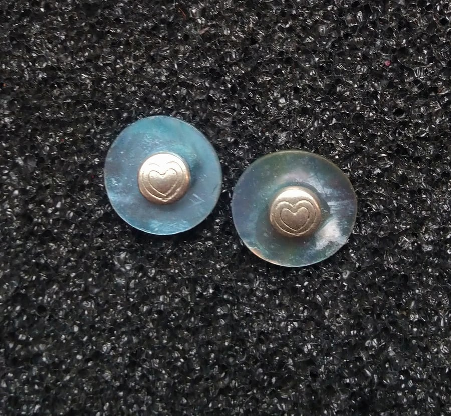 Pale Blue Shell and Heart Earrings