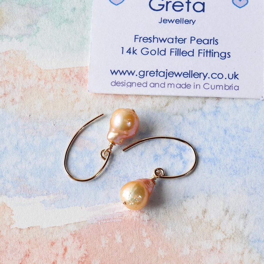 Peach Baroque Freshwater Pearls on 14k Gold Filled Hooks