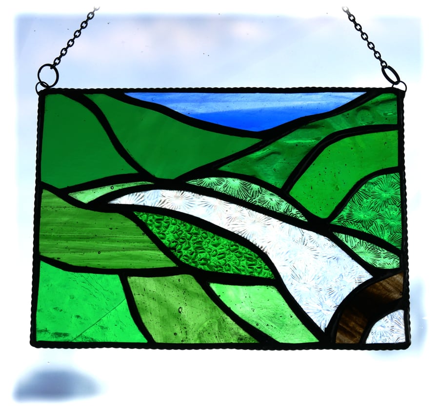 River Valley Panel Stained Glass Landscape Picture Wye 011
