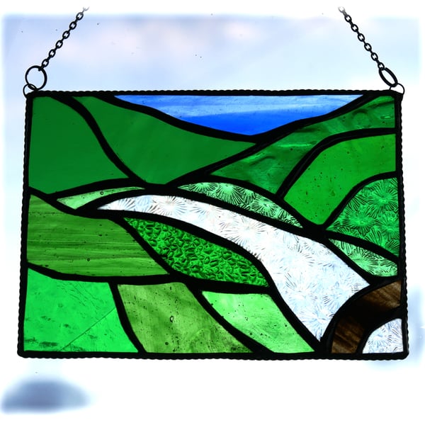River Valley Panel Stained Glass Landscape Picture Wye 011