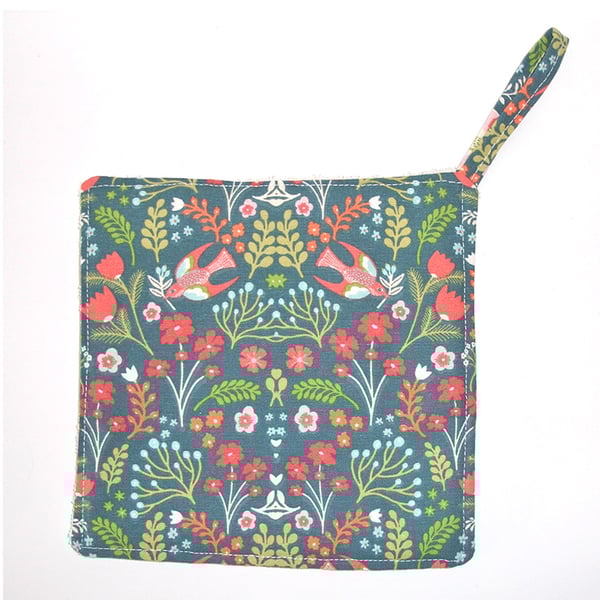 Birds Pot Holder Chef's Pad Folklore Kitchen Grab Mat Pad Potholder Green