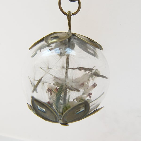 Lucky White Heather and Dandelion Seeds Necklace Pendant  - MAKE A WISH