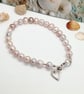 Freshwater pearl bracelet with silver heart charm natural minky tones - Image 3