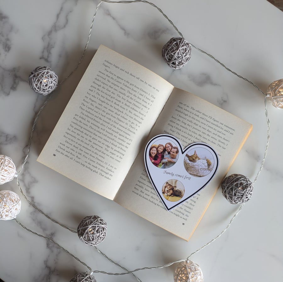 Personalised Hear Shape Photo Bookmark Custom 3 Image Keepsake Gift