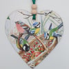 Garden birds decoration, wooden heart hanging decoration, bird lover gift