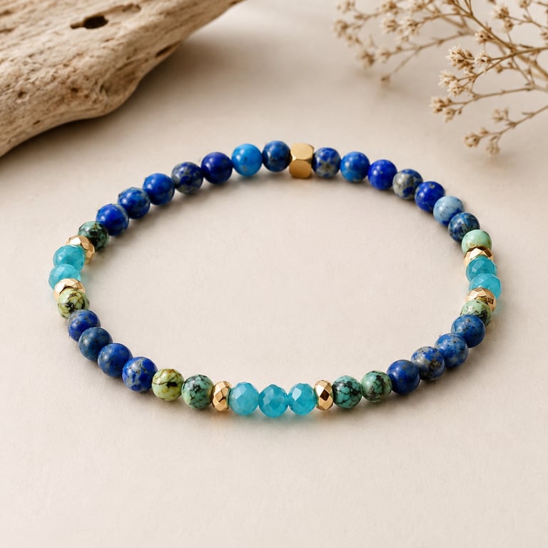 Genuine Lapis Lazuli, Apatite, African Turquoise bracelet