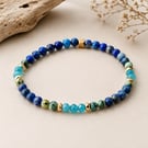 Genuine Lapis Lazuli, Apatite, African Turquoise bracelet - Handmade Gift