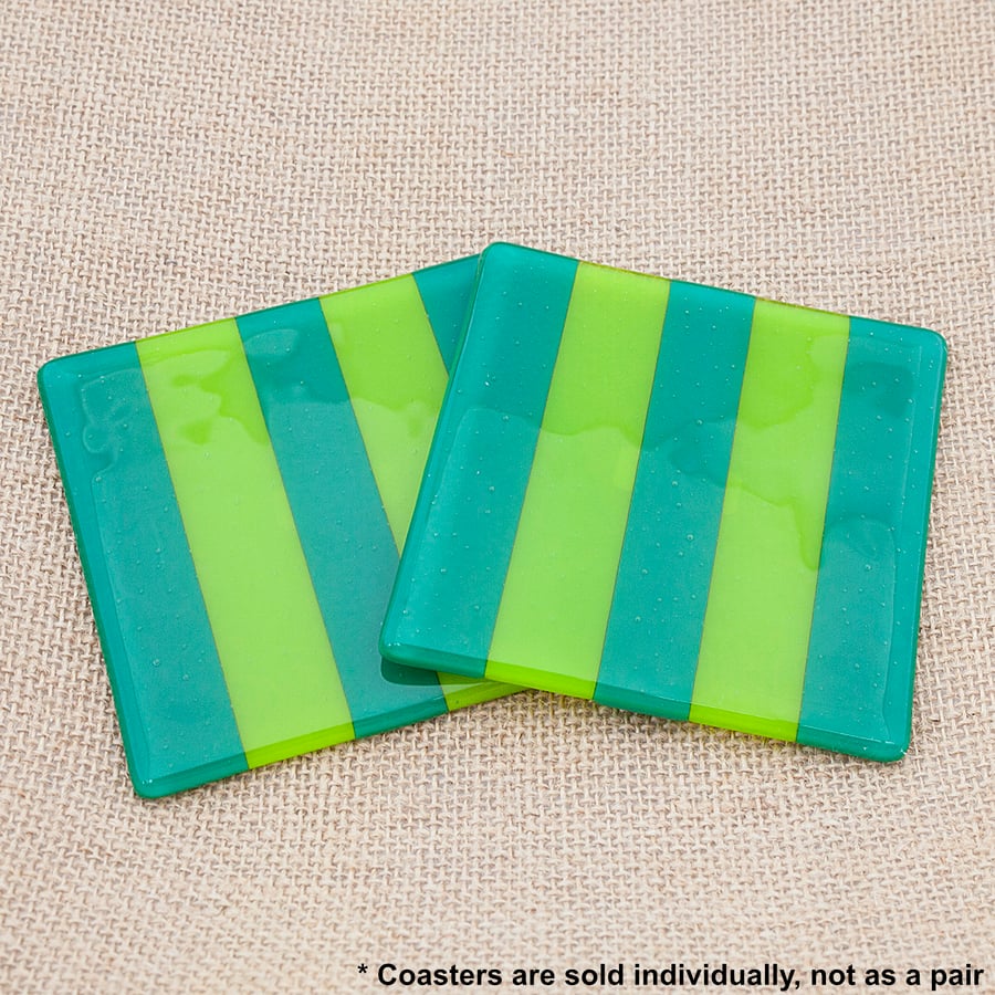 Green Striped Fused Glass Coasters