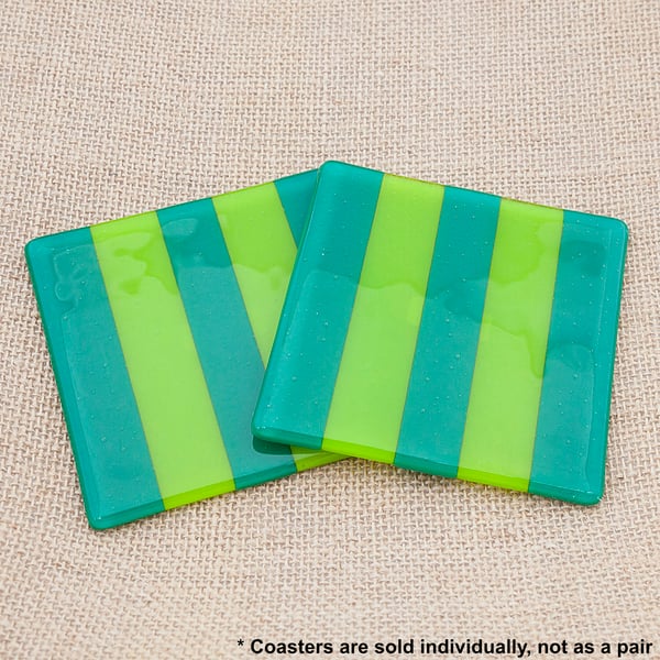 Green Striped Fused Glass Coasters