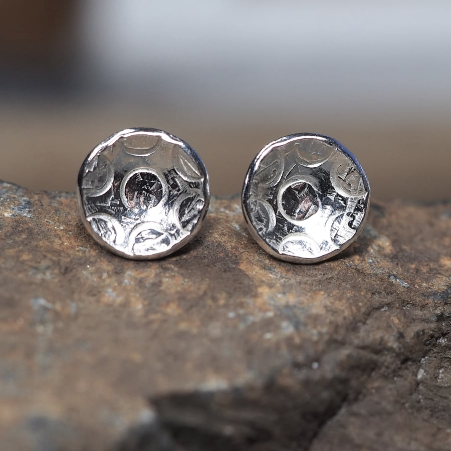Small silver stud earrings, round studs
