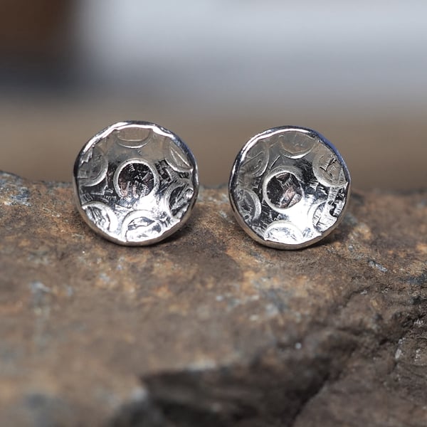 Small silver stud earrings, round studs
