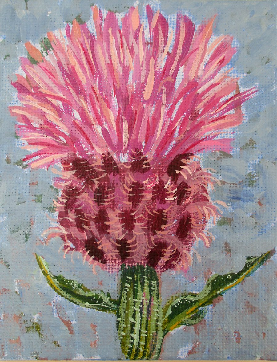 Thistle - Mini Painting and Easel - Original Acrylic Painting on Canvas
