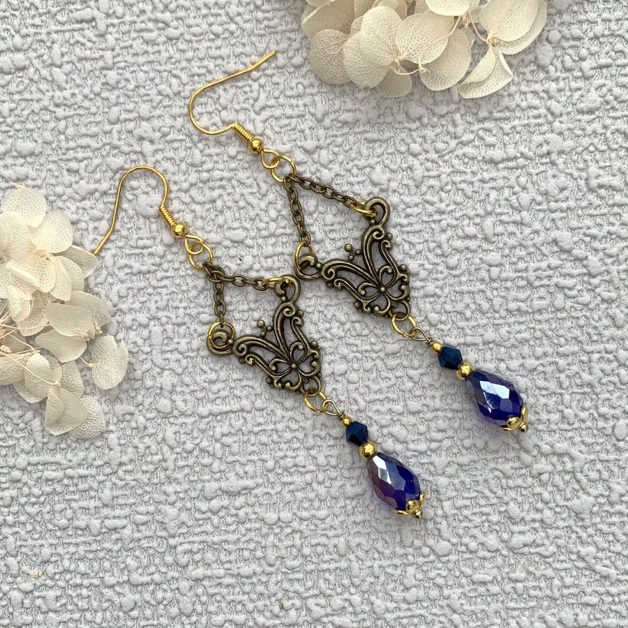 Vintage Style Antique Bronze Chandelier Earrings