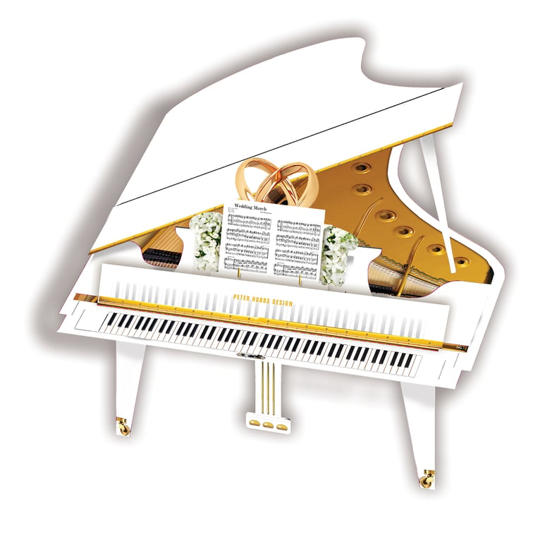 White Grand Piano 3D music greeting card