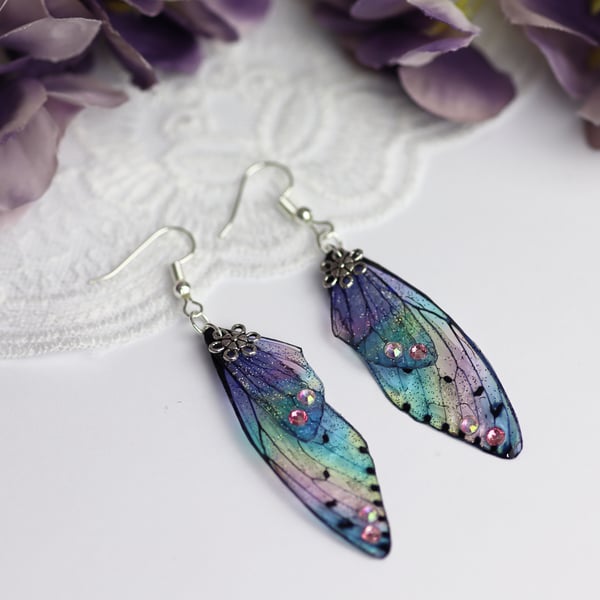 Fairy Wing Earrings Holo Rainbow Fairycore Cottagecore Boho Fairy Gift
