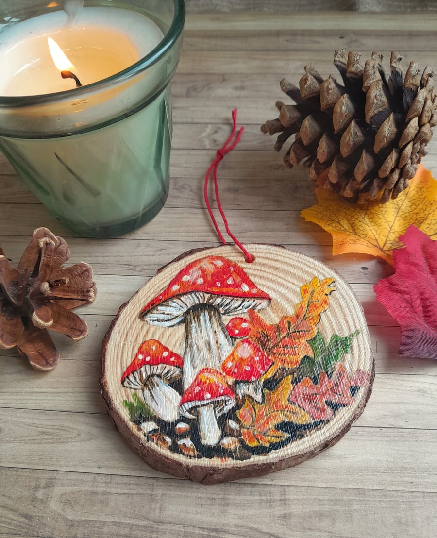 Hand Painted Mushroom Wooden slice