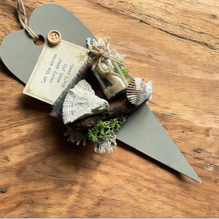 Message from the Sea Vintage Finds Wooden Heart Hanging Decoration