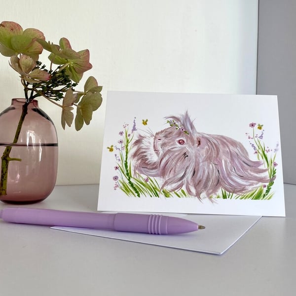 Guinea Pig Blank Card - Long Haired Guinea pig 