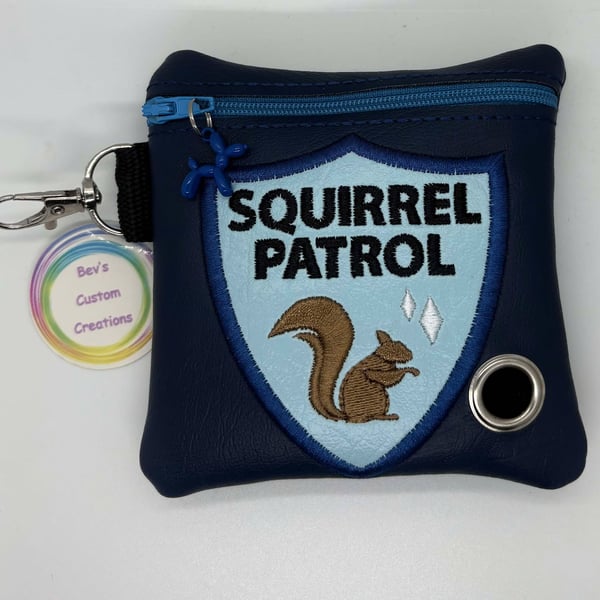 Squirrel Patrol, Embroidered Poo bag dispenser. - Blue