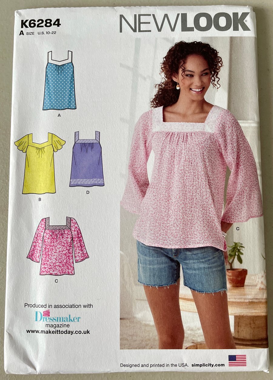 New Look K6284. Top pattern sizes 10 to 22. New Uncut Pattern